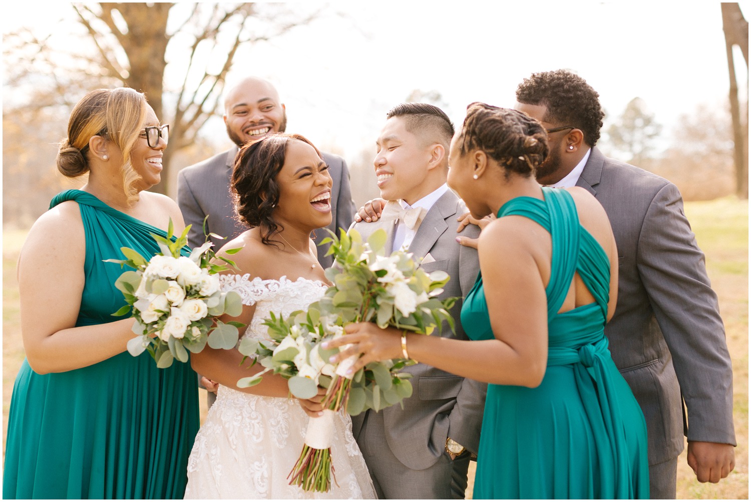 Wedding Party laughing together photographed by NC Wedding Photographer Chelsea Renay