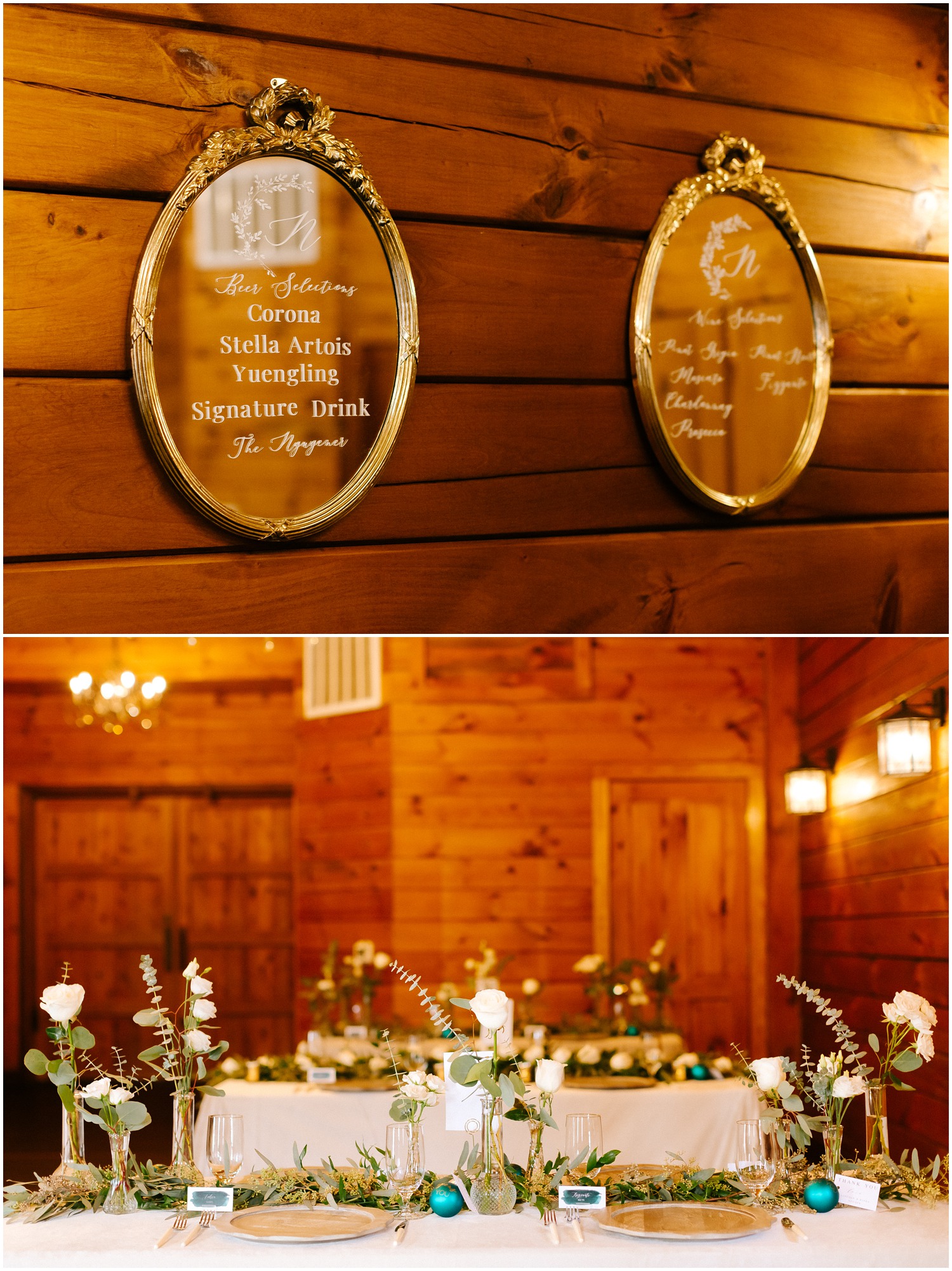 Wedding Reception details at The Barn at Valhalla in Raleigh, NC