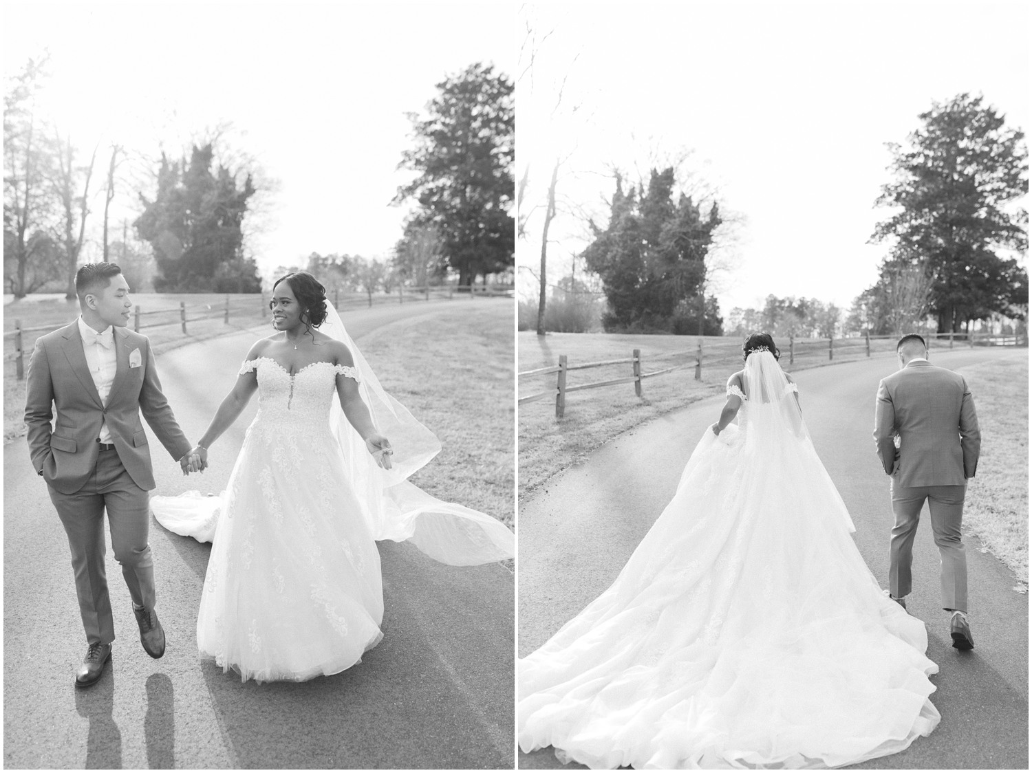 Bride and Groom Walking together on their wedding day in Raleigh, NC