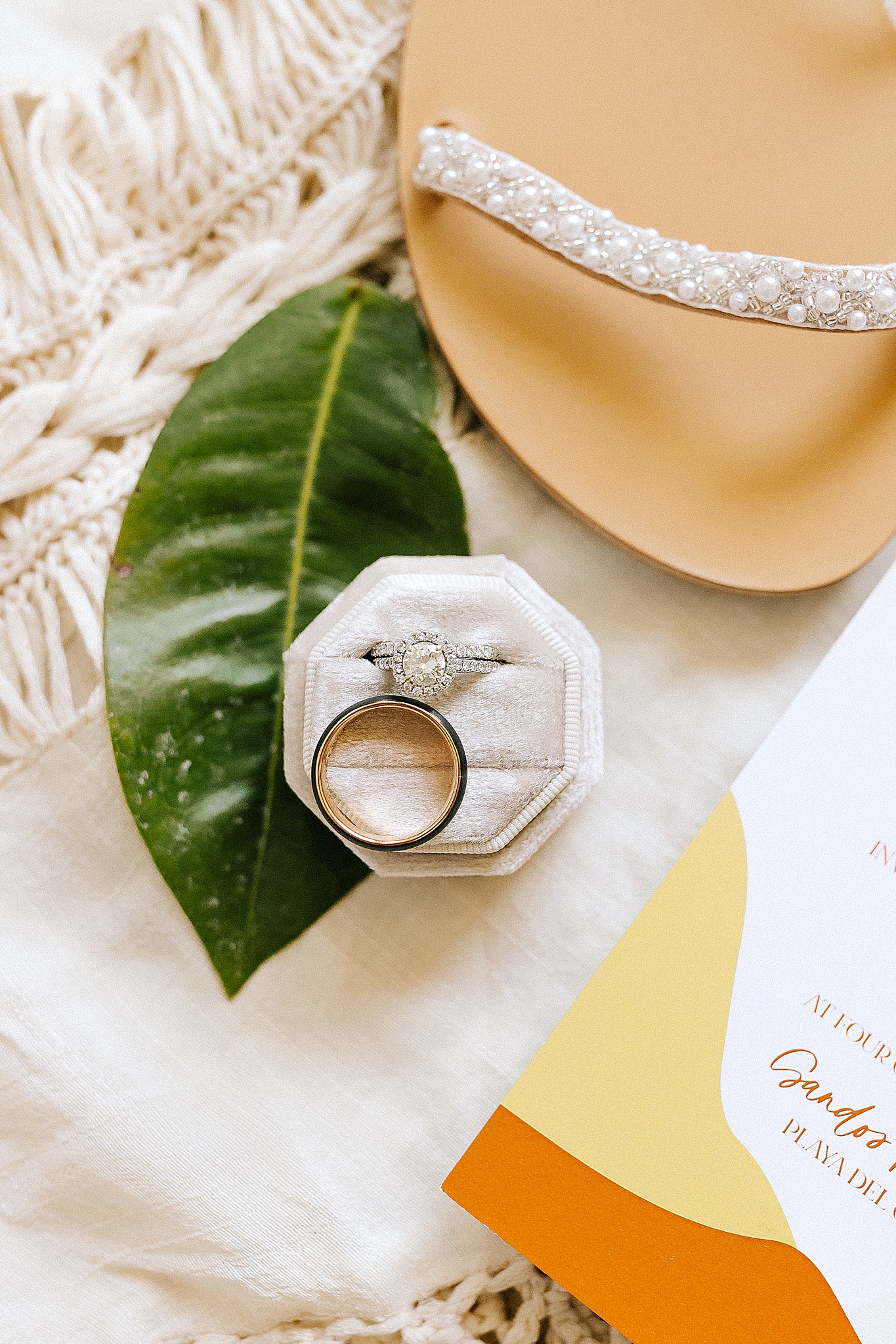 bride's wedding ring on pale white box