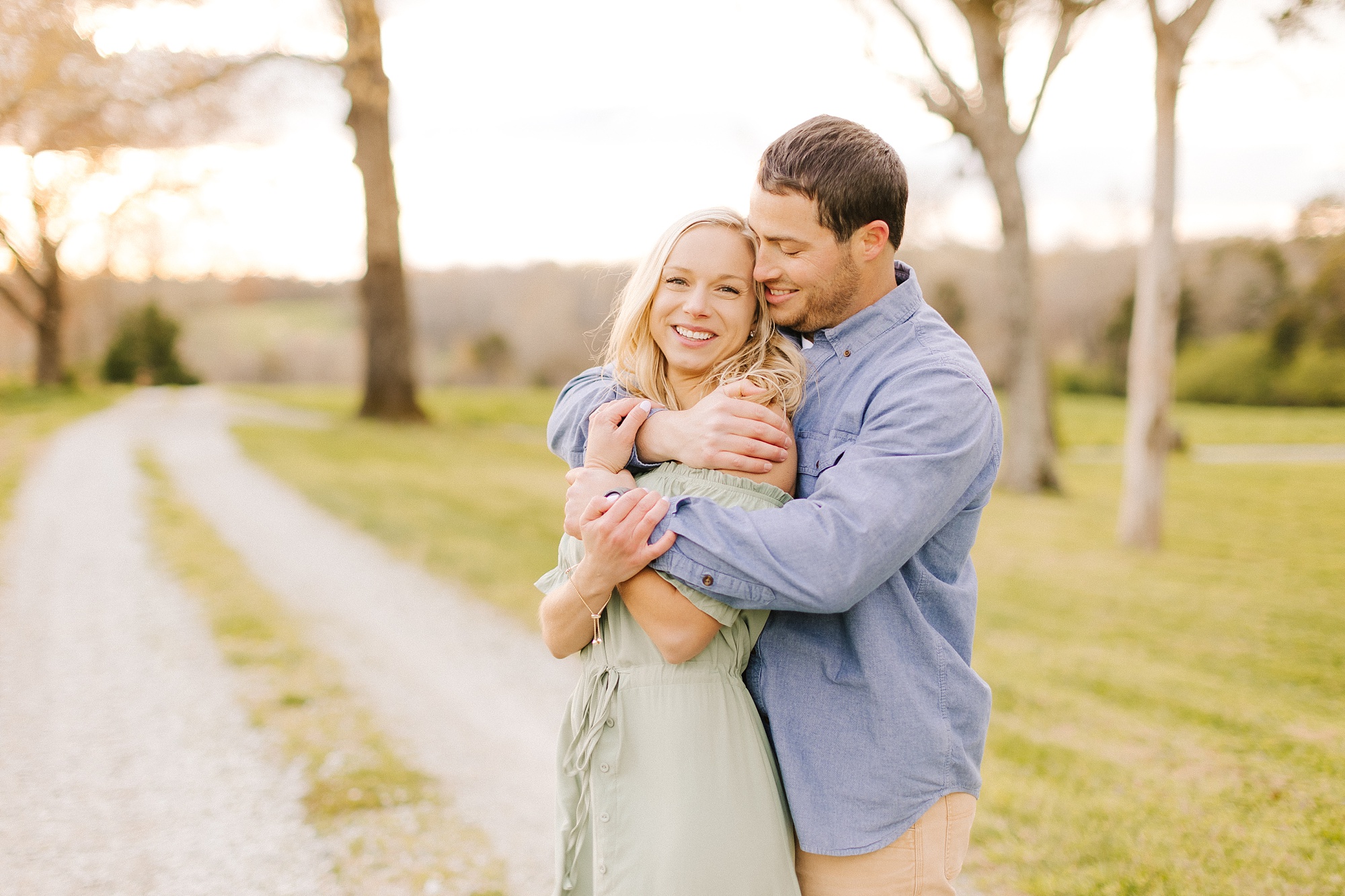sunset Summerfield Farms engagement session with couple in the spring