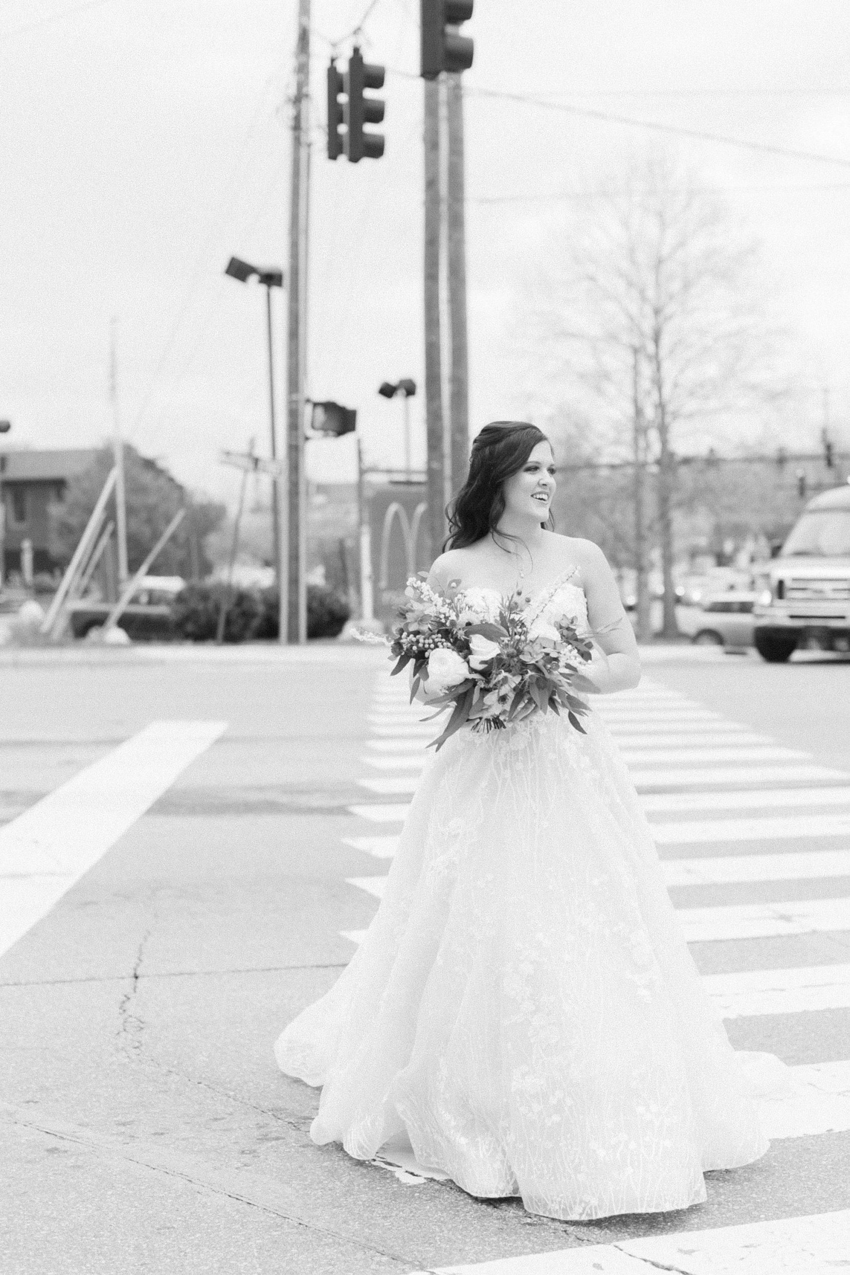 bride crosses street to see groom 