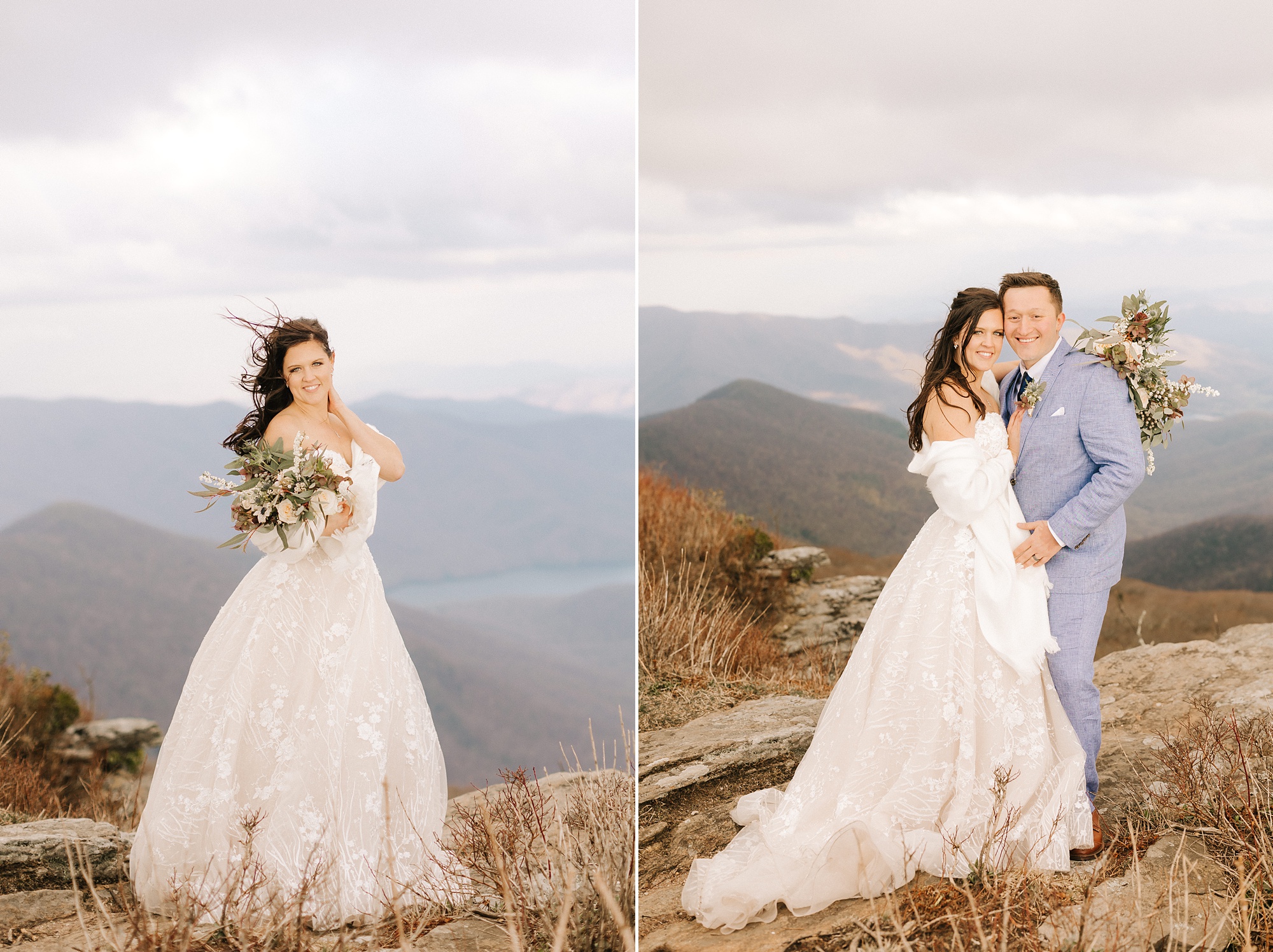 North Carolina wedding portraits on mountaintop in Asheville 