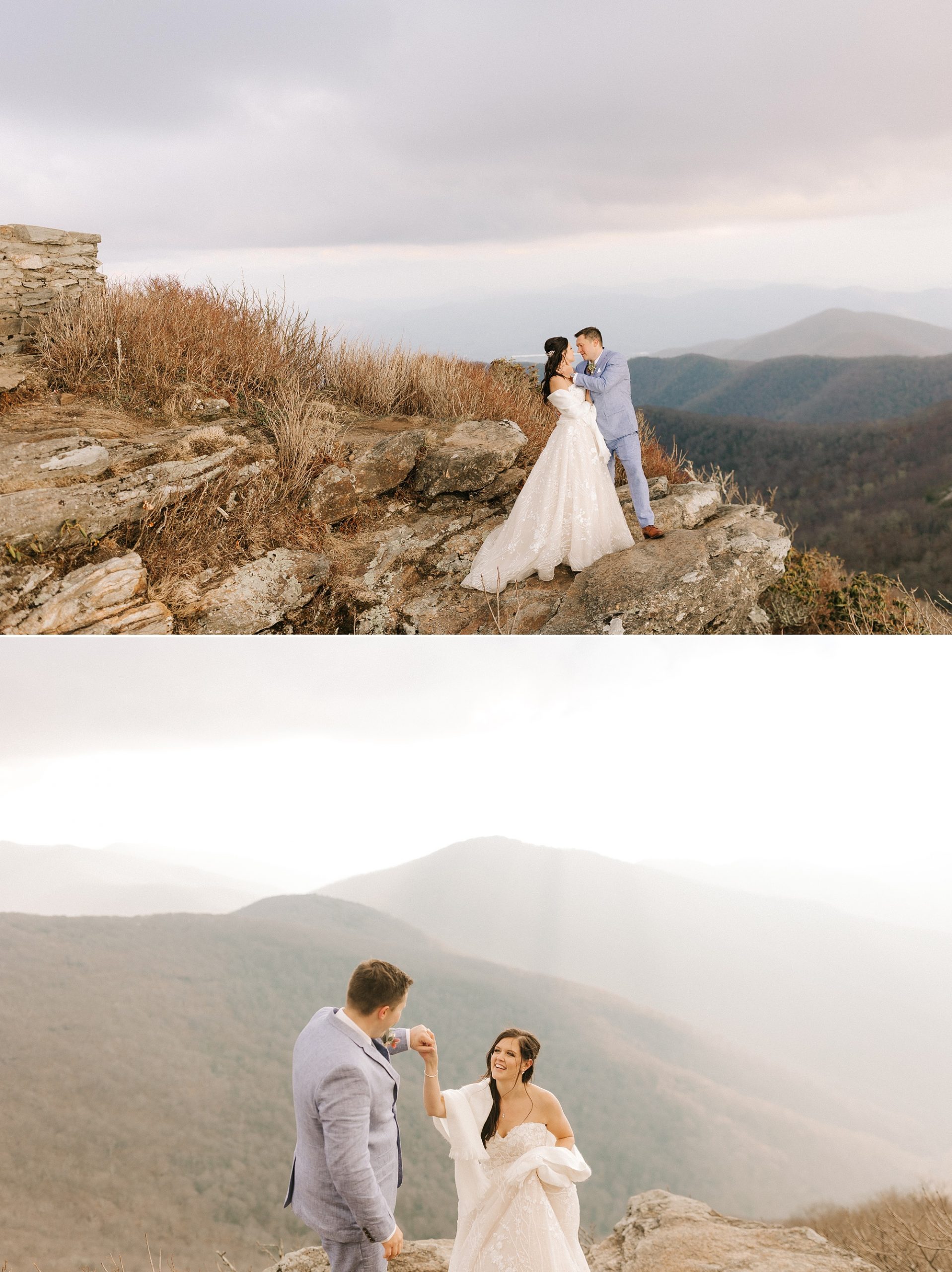 mountaintop wedding portraits of bride and groom