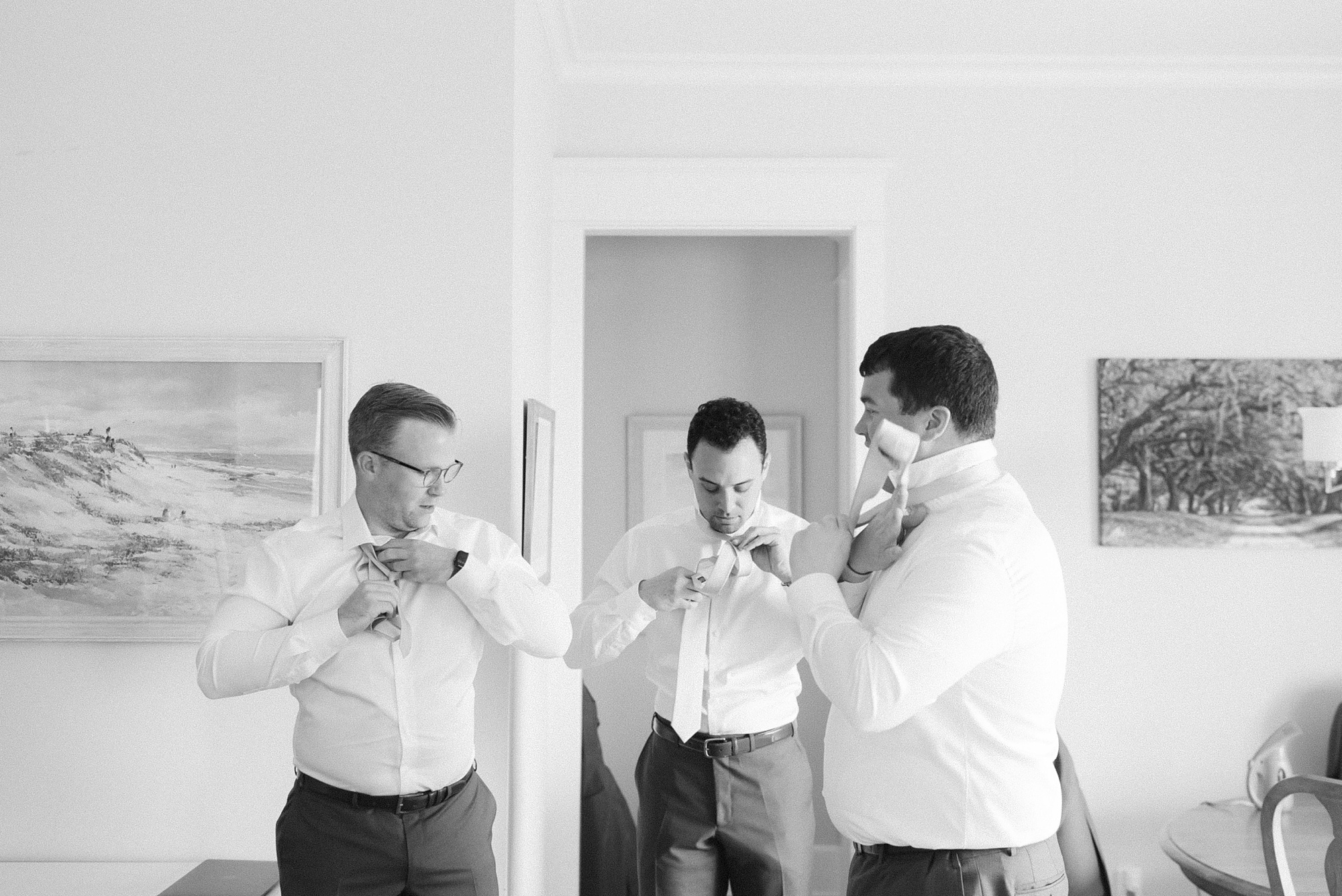 groom and groomsmen prepare for NC wedding