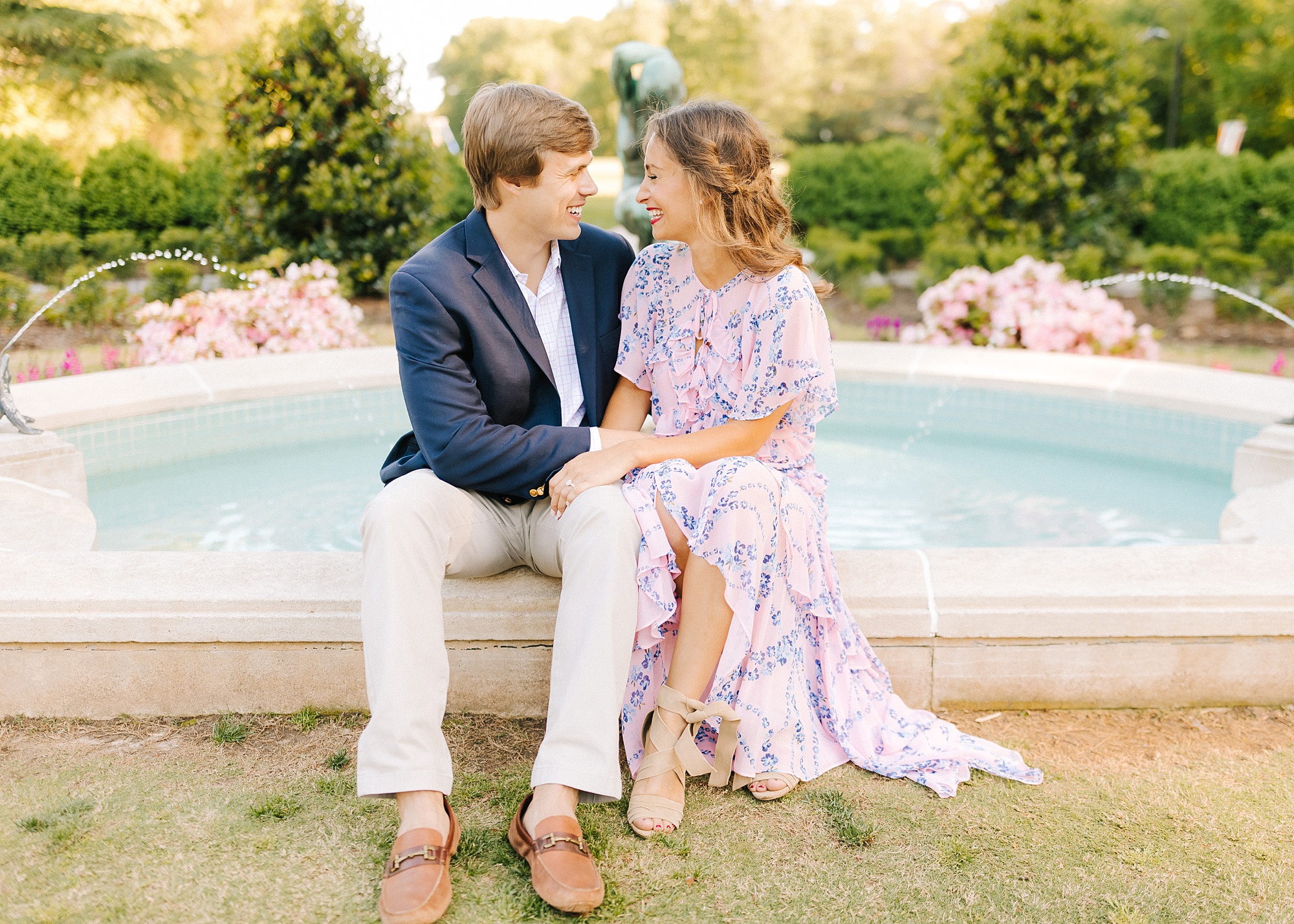 engagement portraits by fountain in Winston-Salem 