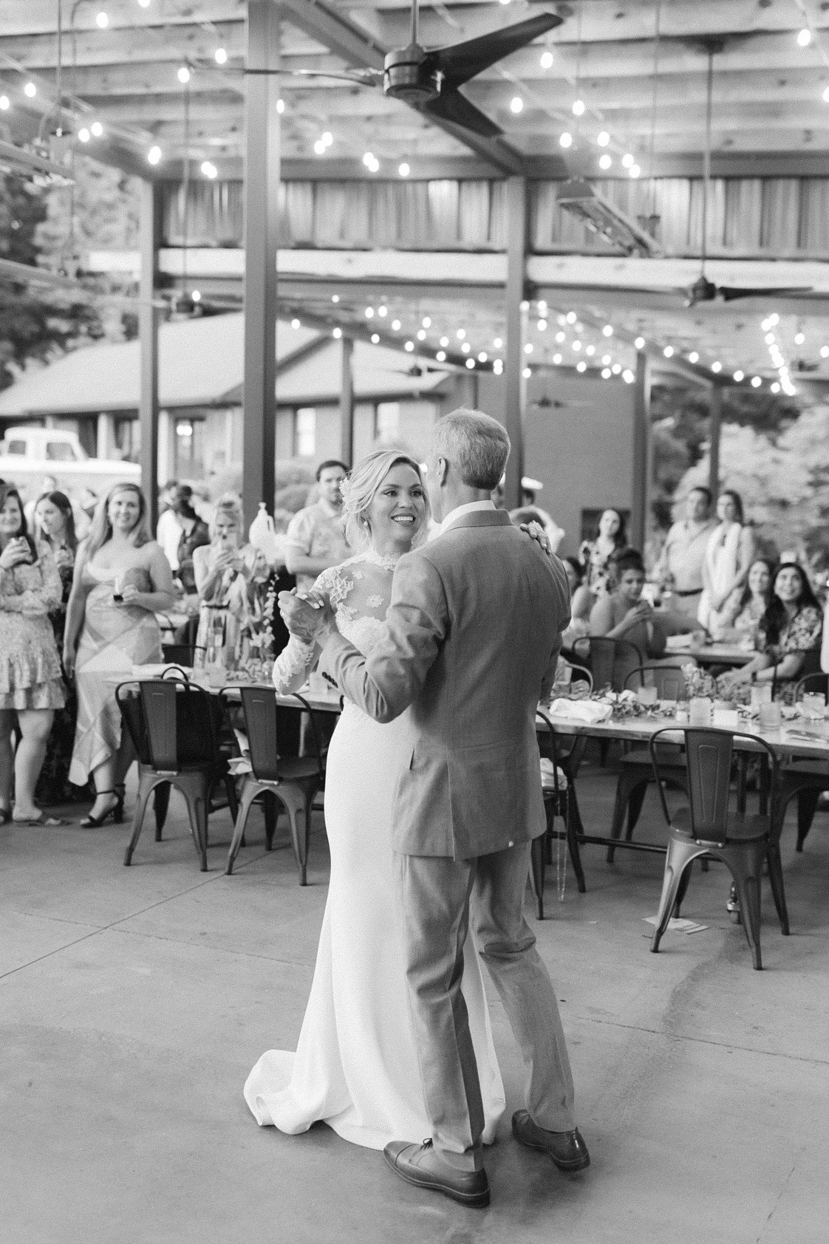 bride and dad dance during Raleigh NC wedding reception