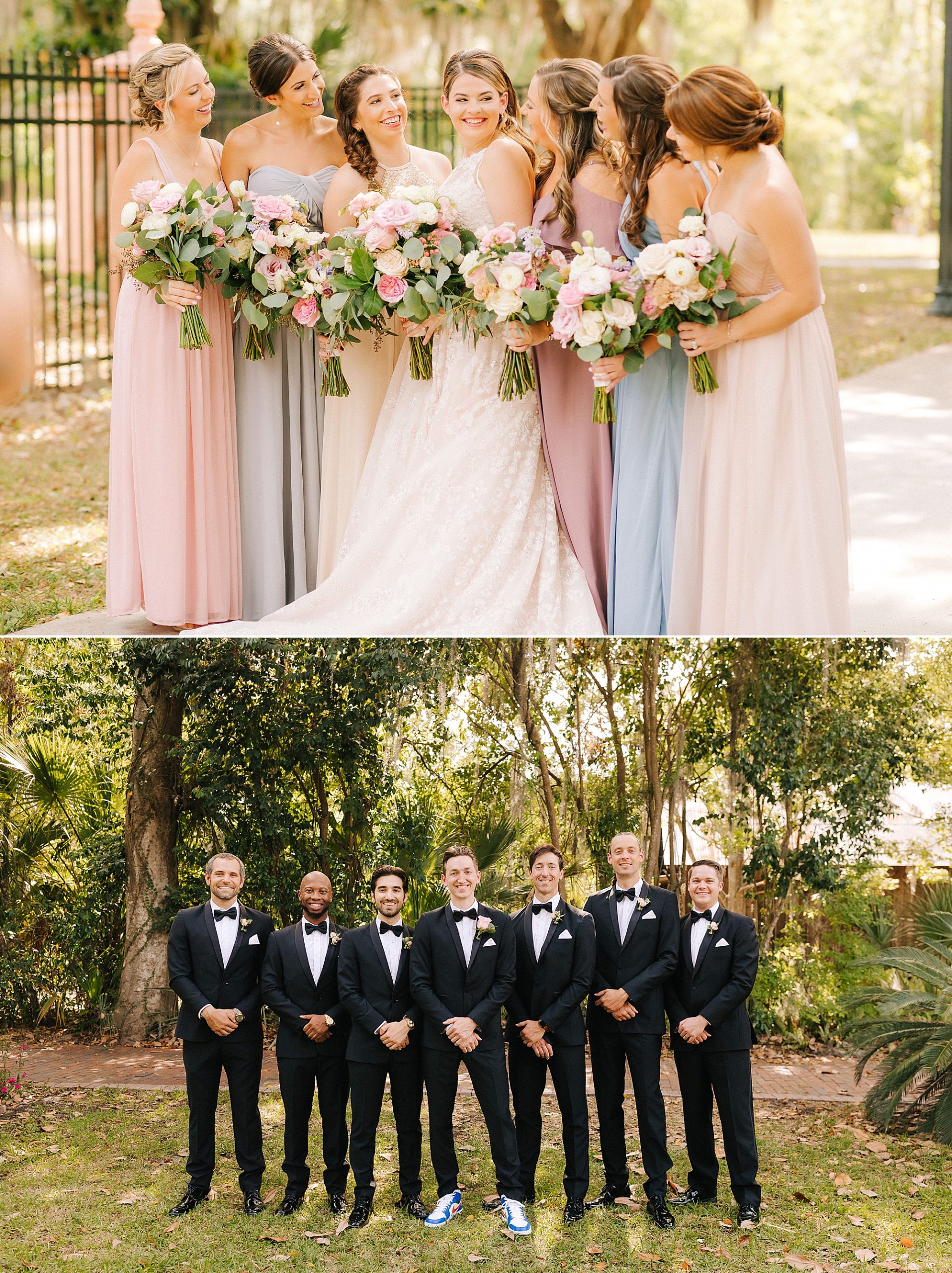 wedding party poses in Gainesville FL park