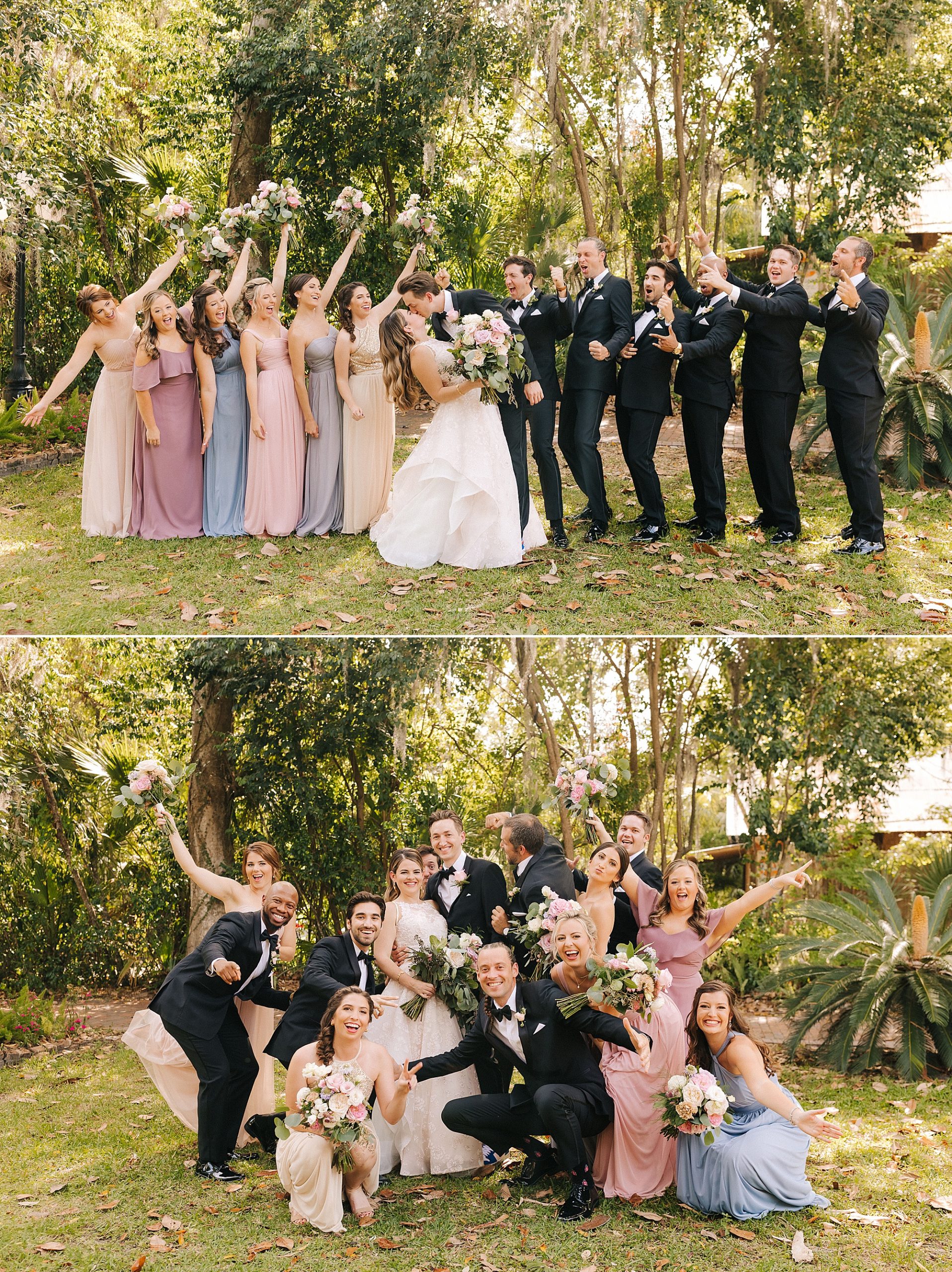 bride and groom pose with wedding party in Gainesville FL