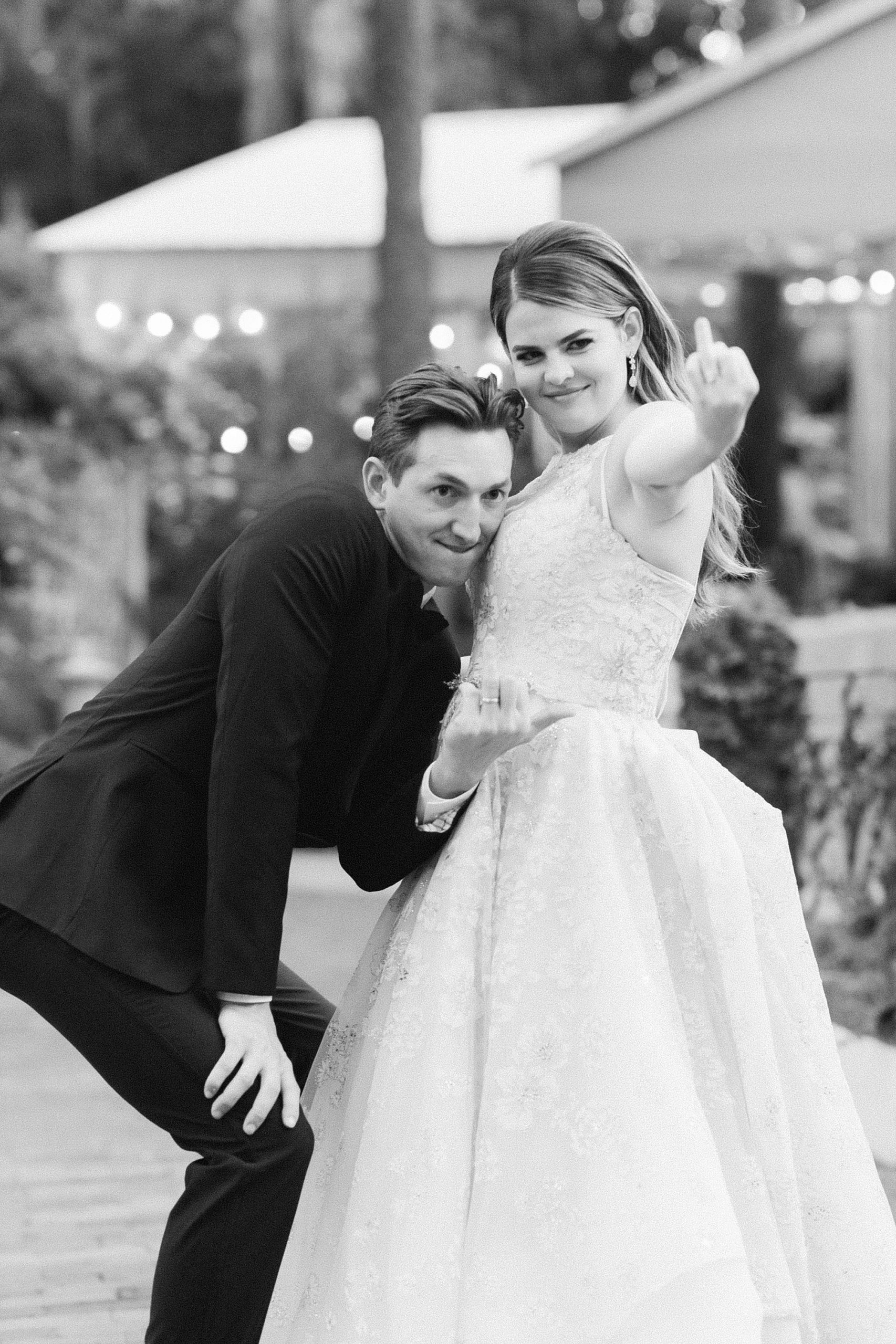 bride and groom dance during photos at Florida wedding reception