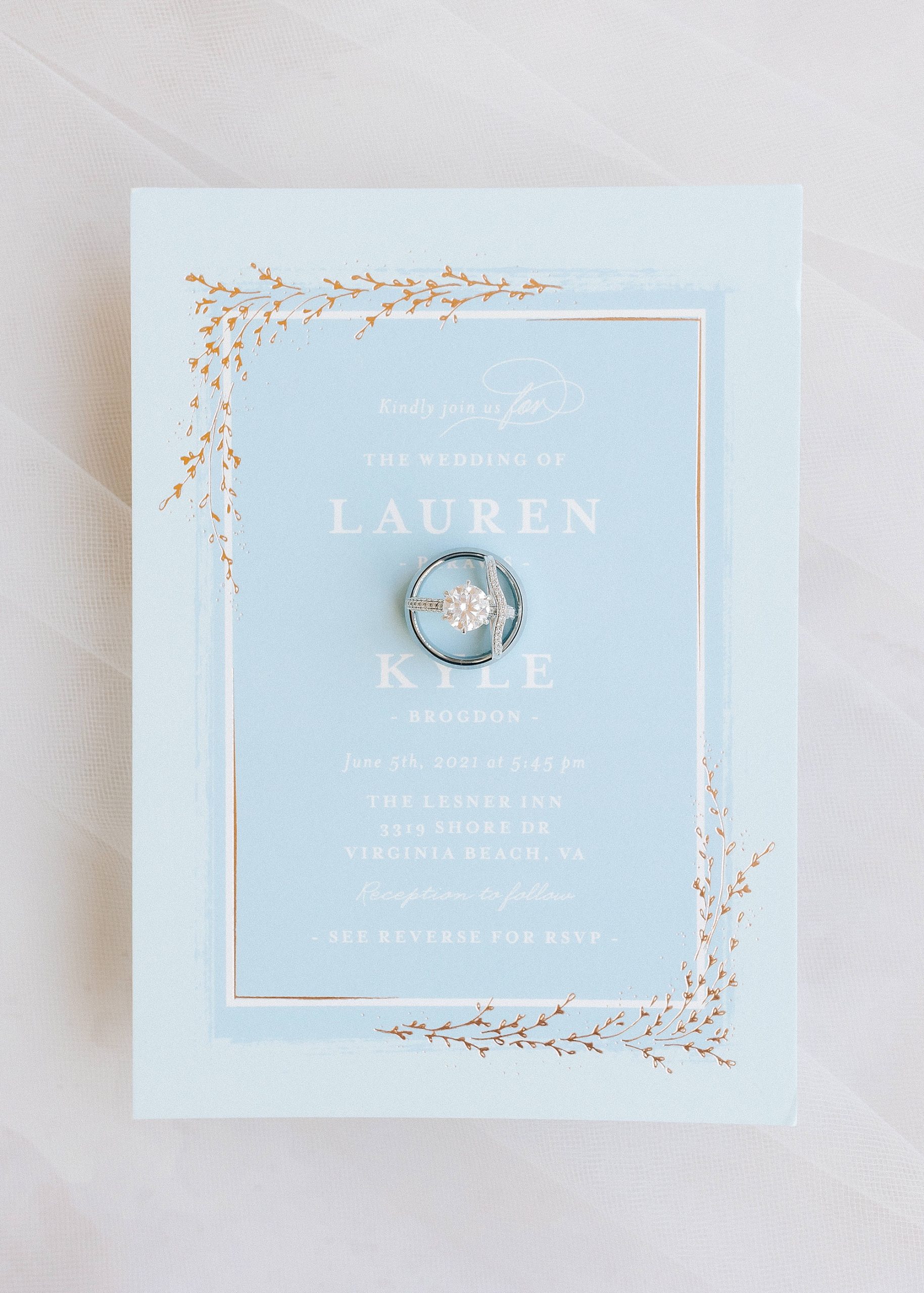 light blue wedding invitation for Lesner Inn wedding day