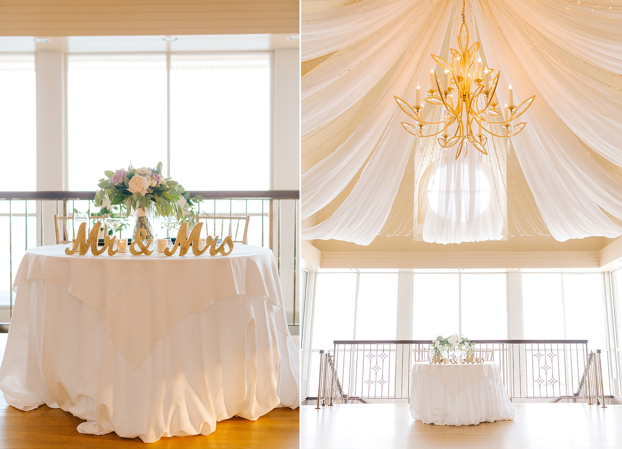 Lesner Inn wedding reception sweetheart table under white fabric