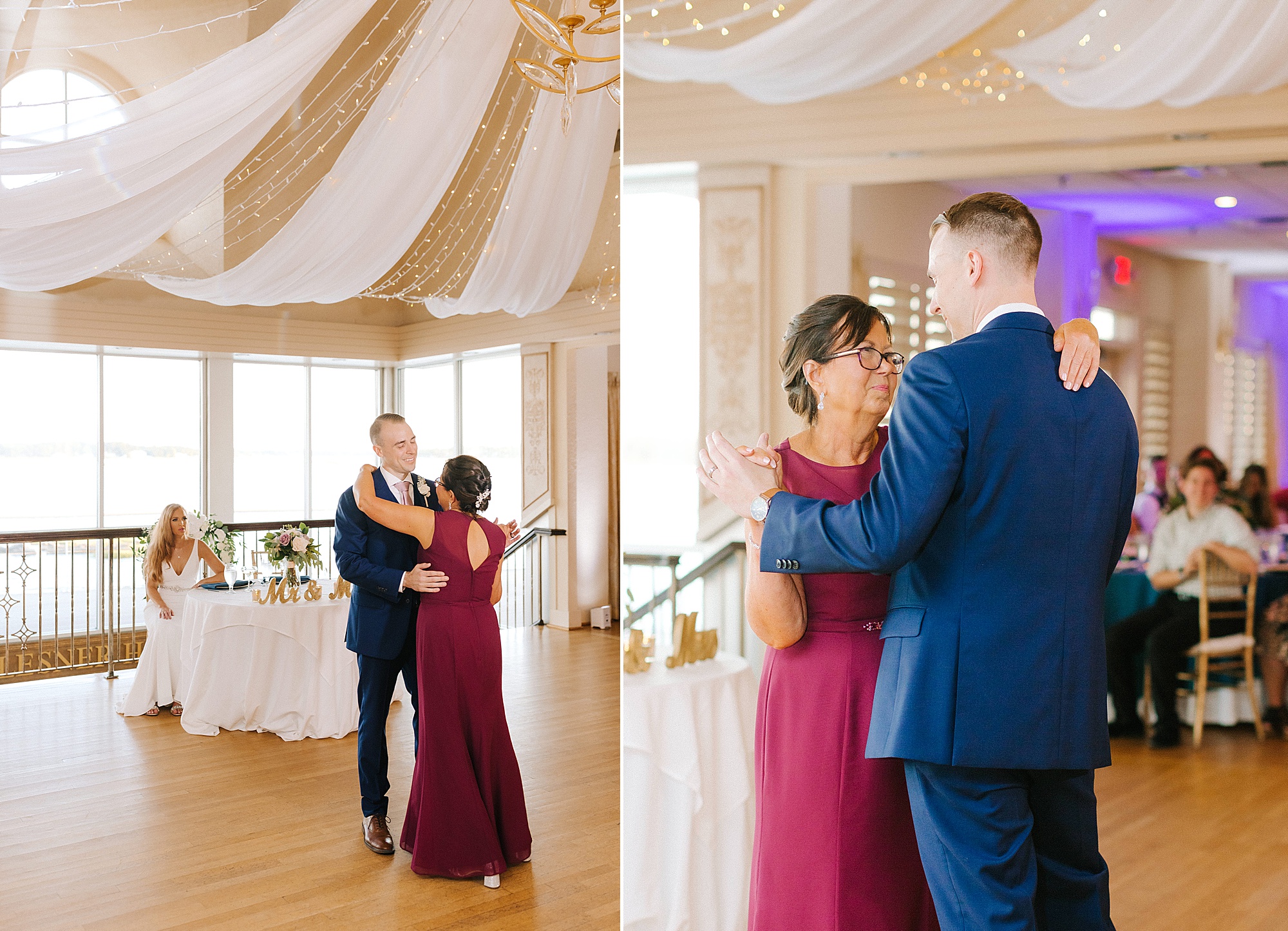 groom dances with mother during Virginia Beach wedding reception