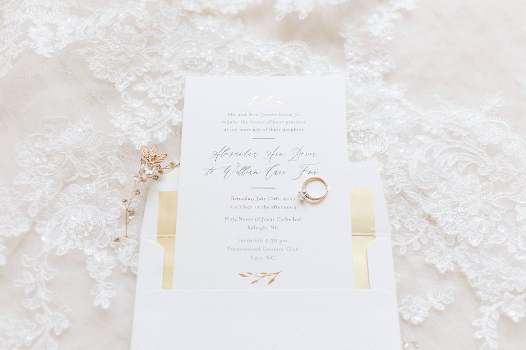 wedding invitation with gold insert