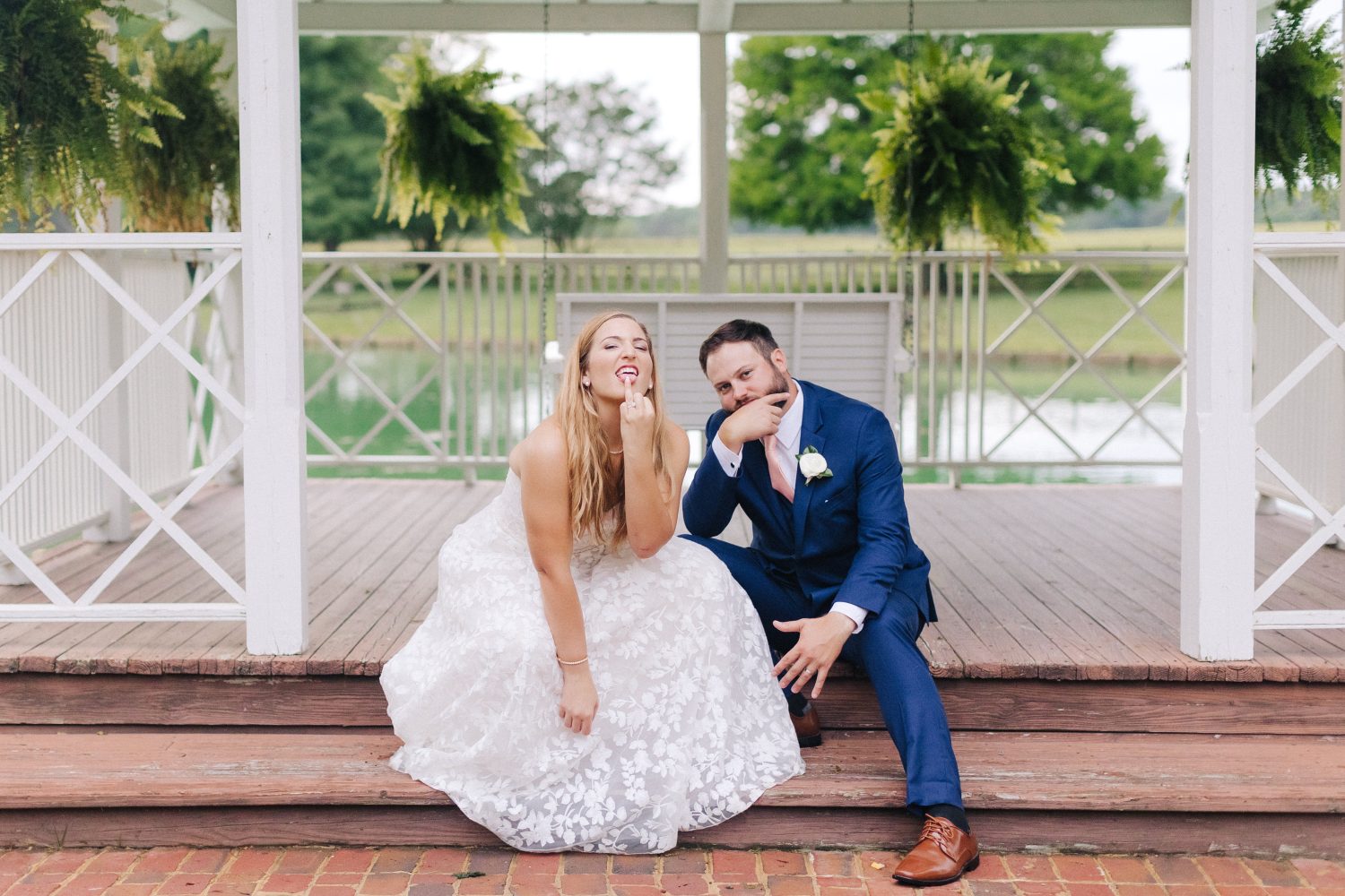 Couple shows off their wedding bands at Rose Hill Estate in Benson, NC