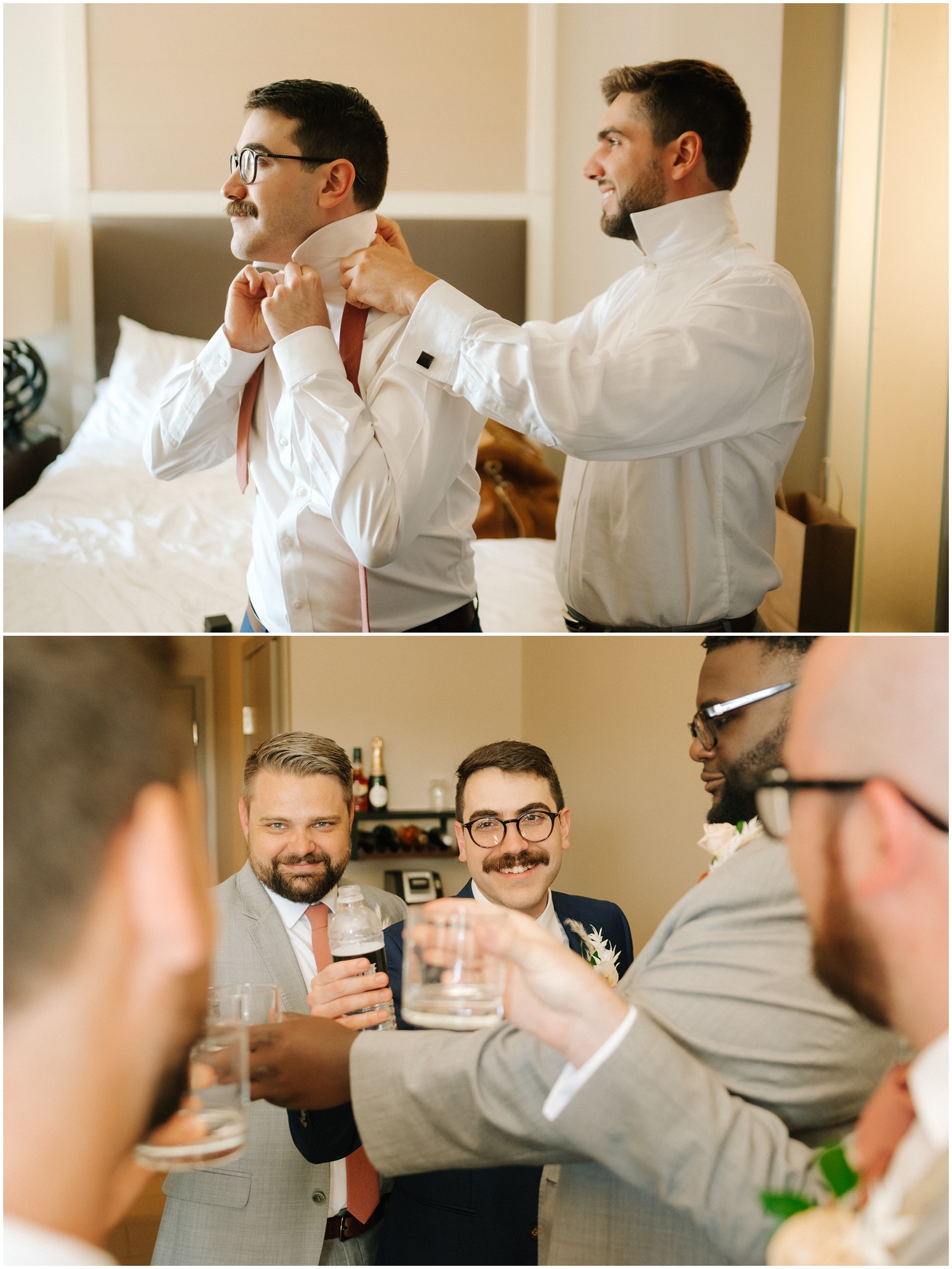 Groom cheers with friends on wedding day in Tampa FL
